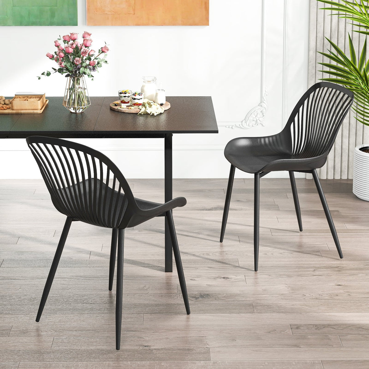 Modern Kitchen Chairs with Metal Legs Cutout Backrest Curved Seat for Dining Room Home Office-Black-Dining Chairs-DECOROLALA
