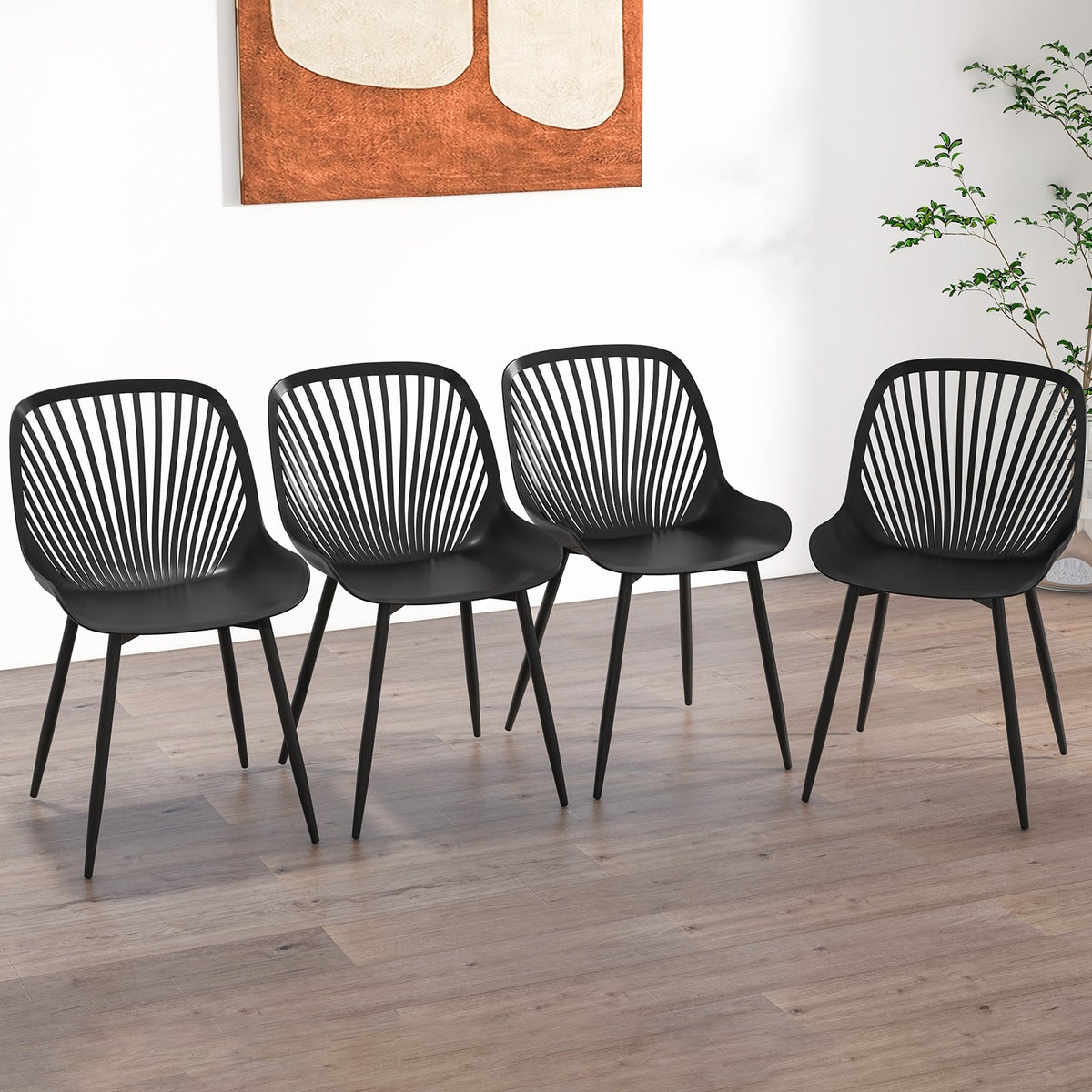 Modern Kitchen Chairs with Metal Legs Cutout Backrest Curved Seat for Dining Room Home Office-Black-Dining Chairs-DECOROLALA