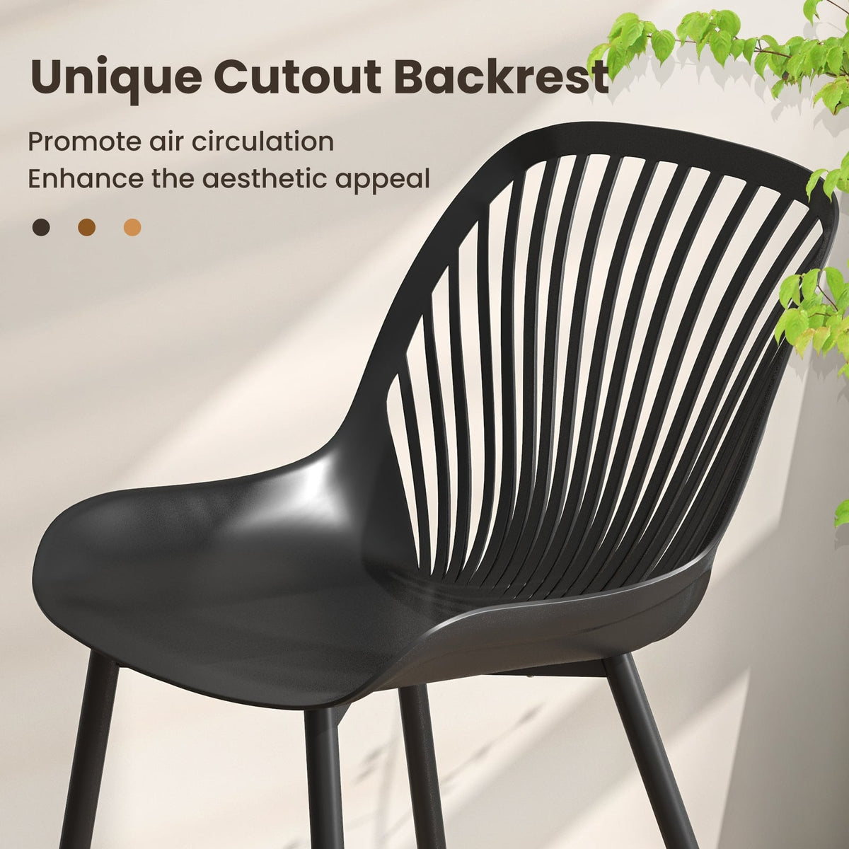 Modern Kitchen Chairs with Metal Legs Cutout Backrest Curved Seat for Dining Room Home Office-Black-Dining Chairs-DECOROLALA