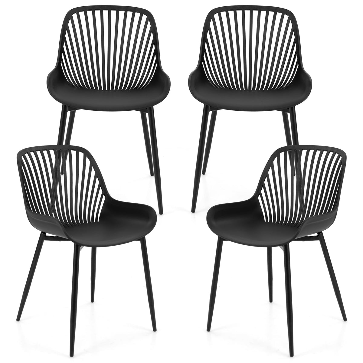 Modern Kitchen Chairs with Metal Legs Cutout Backrest Curved Seat for Dining Room Home Office-Black-Dining Chairs-DECOROLALA