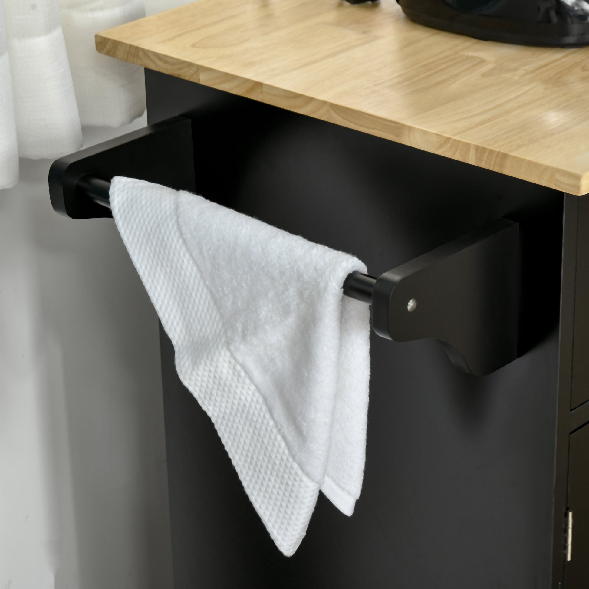 Modern Kitchen Island Rolling Cart - Black Rubberwood Top-DECOROLALA
