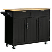 Modern Kitchen Island Rolling Cart - Black Rubberwood Top-DECOROLALA