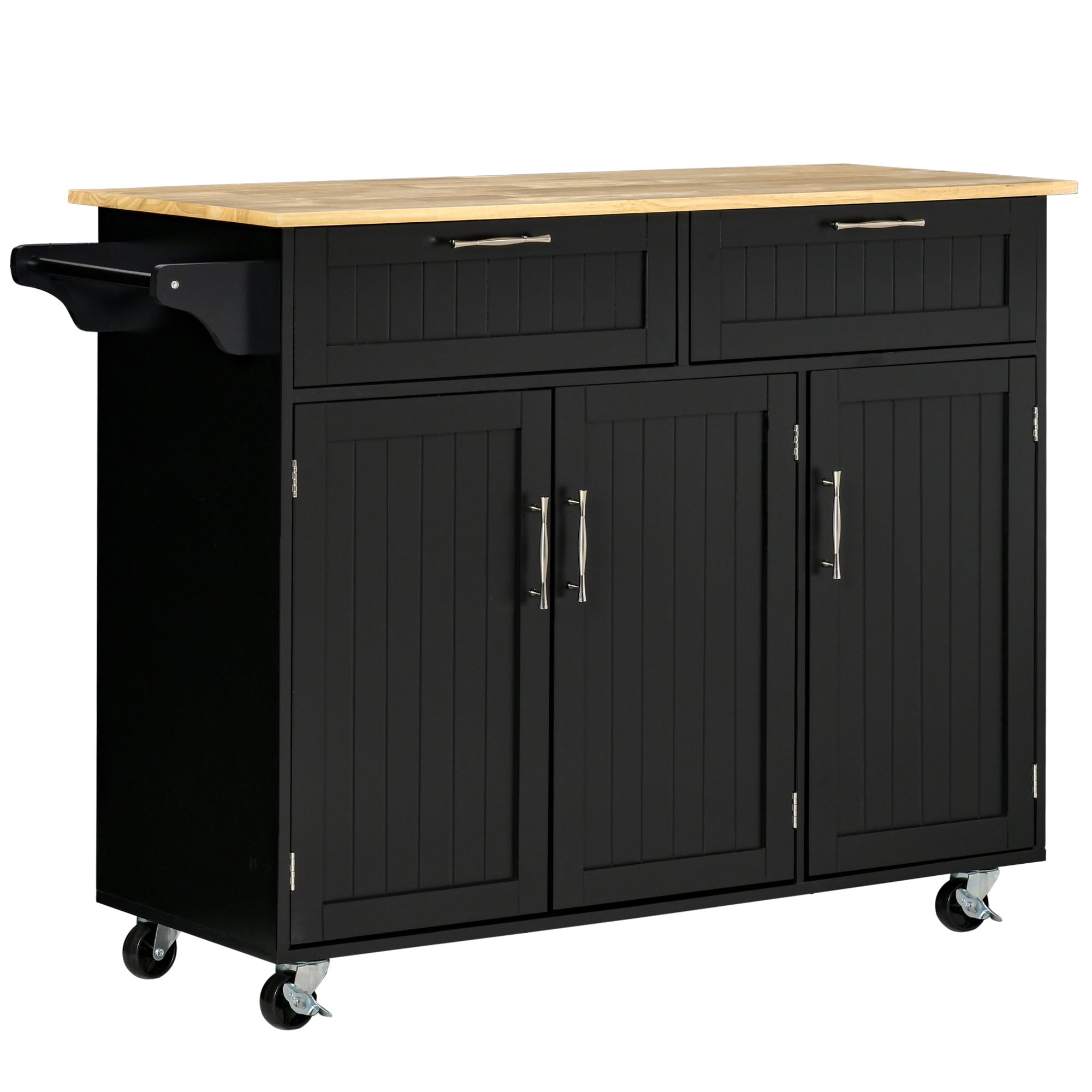 Modern Kitchen Island Rolling Cart - Black Rubberwood Top-DECOROLALA