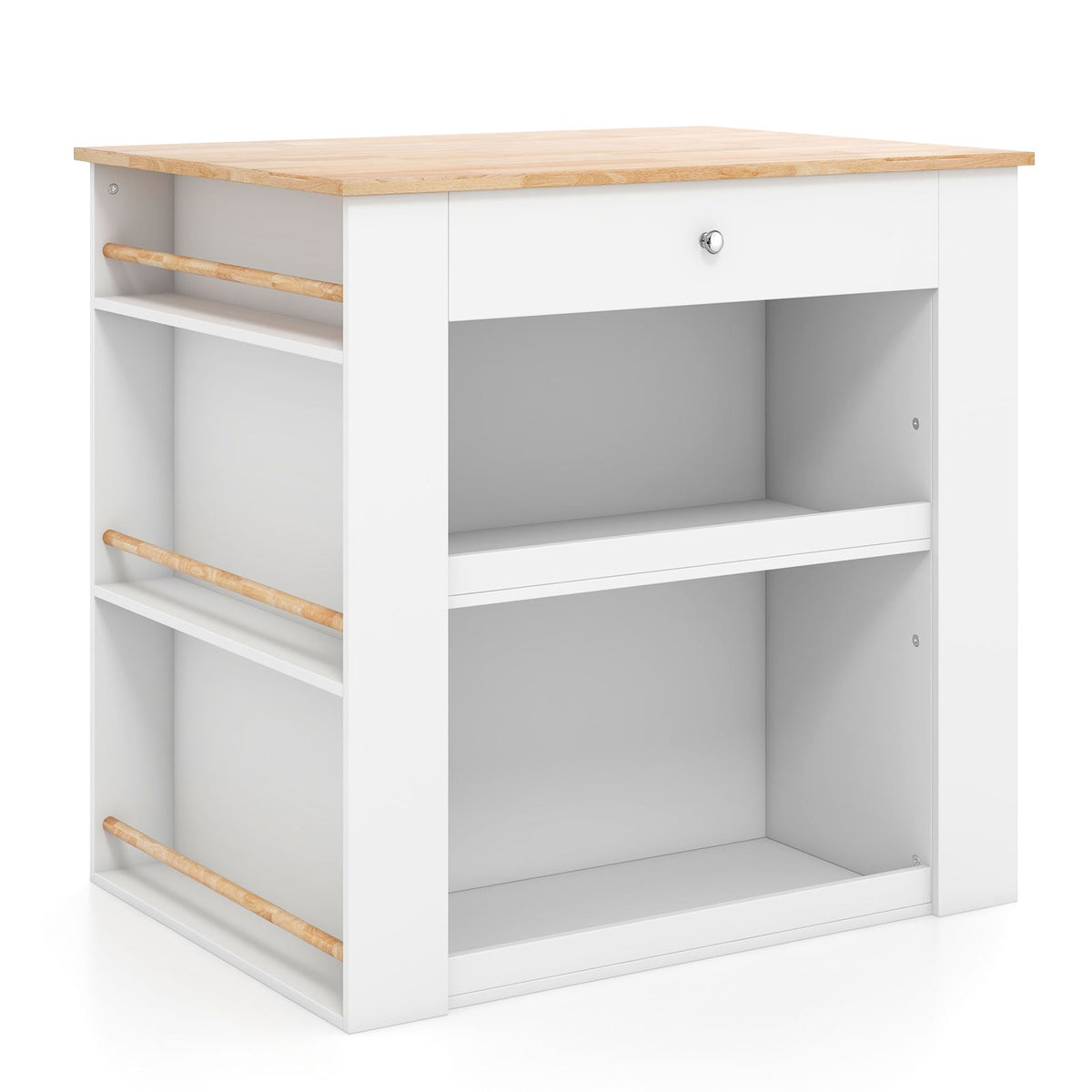 Modern Kitchen Island with Rubber Wood Countertop and Storage-White-Kitchen Islands & Carts-DECOROLALA