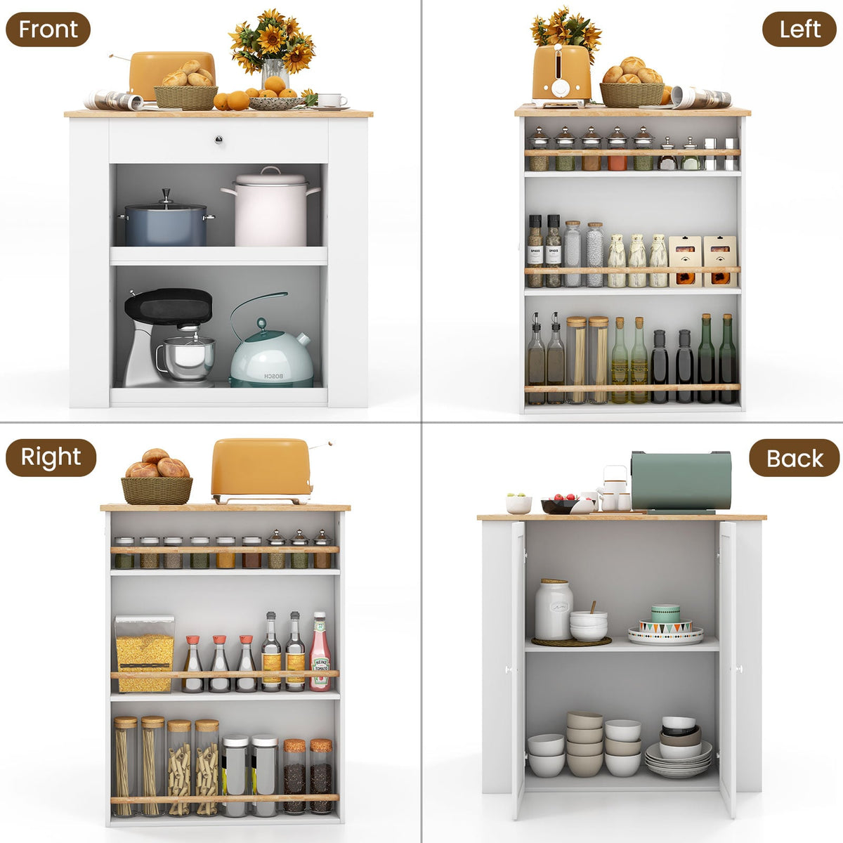 Modern Kitchen Island with Rubber Wood Countertop and Storage-White-Kitchen Islands & Carts-DECOROLALA