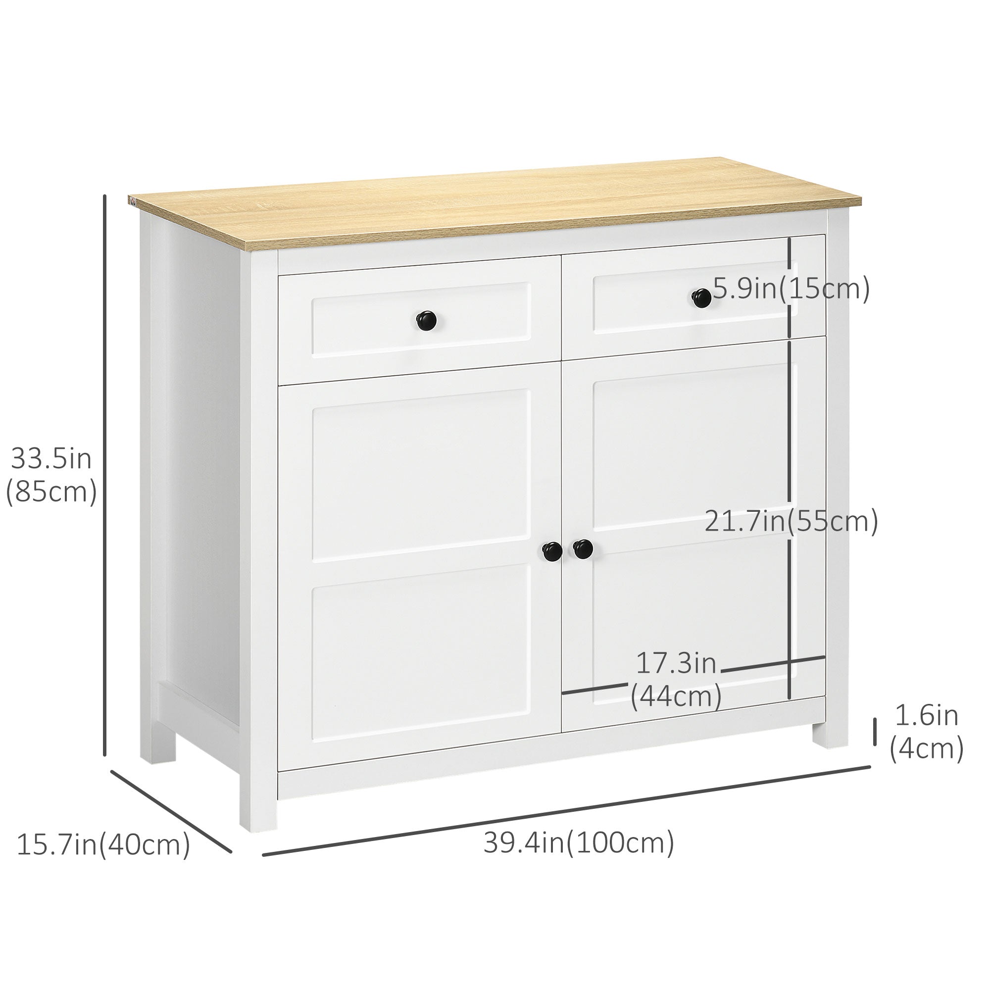 Modern Kitchen Sideboard, White Storage Cabinet with Adjustable Shelf - 39.4"L-DECOROLALA