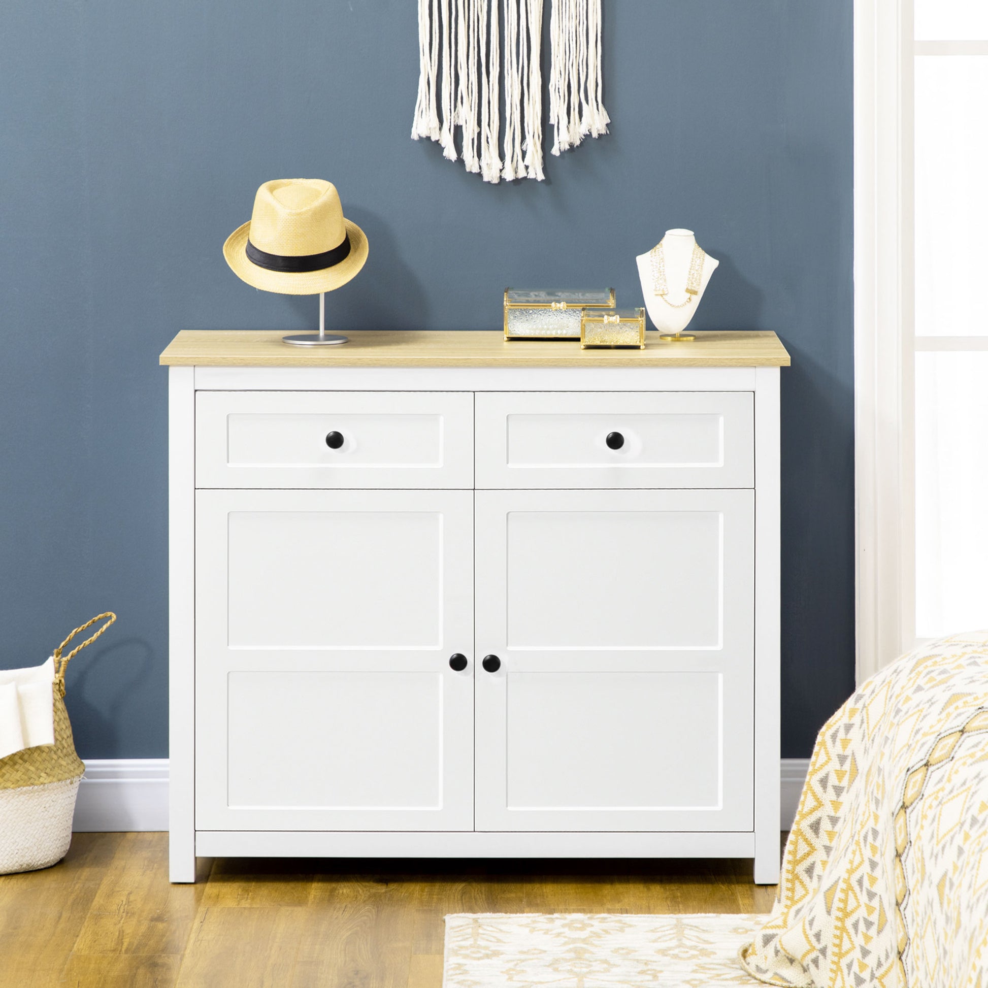 Modern Kitchen Sideboard, White Storage Cabinet with Adjustable Shelf - 39.4"L-DECOROLALA