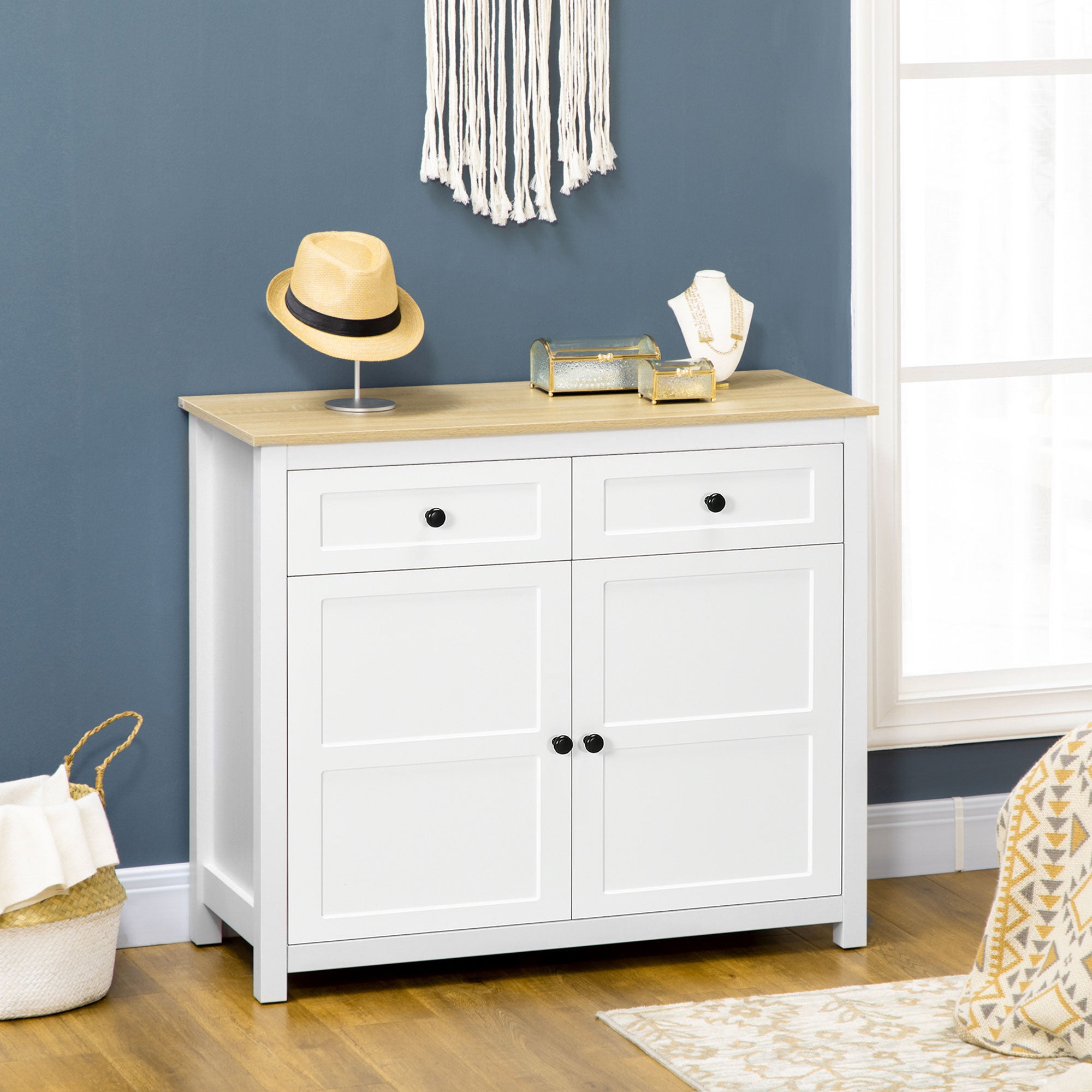 Modern Kitchen Sideboard, White Storage Cabinet with Adjustable Shelf - 39.4"L-DECOROLALA
