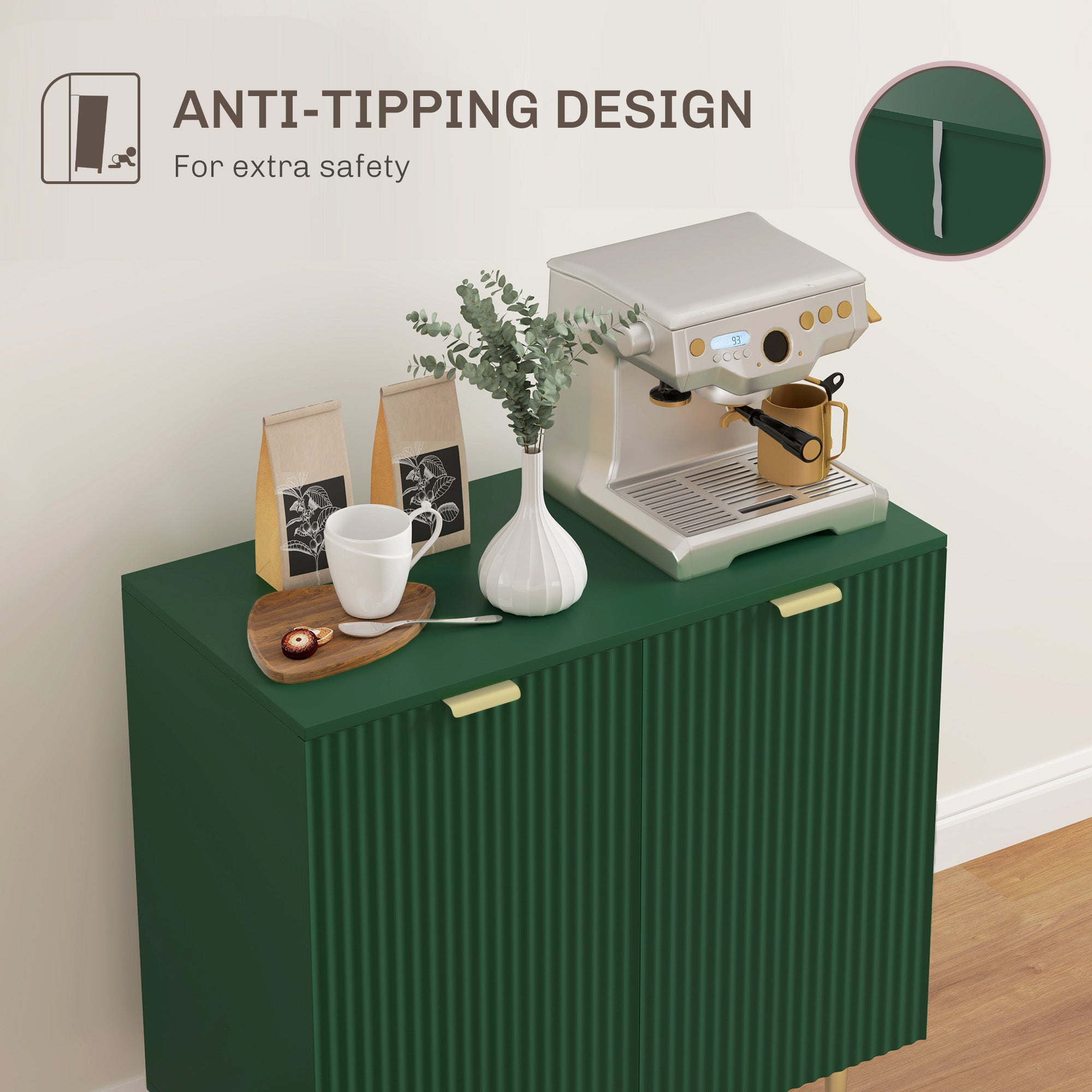 Modern Kitchen Storage Cabinet, Sideboard Buffet Cabinet with Adjustable Shelves and Metal Legs for Kitchen, Green-Home Furnishings > Kitchen & Dining Furniture > Bar Cabinets-DECOROLALA