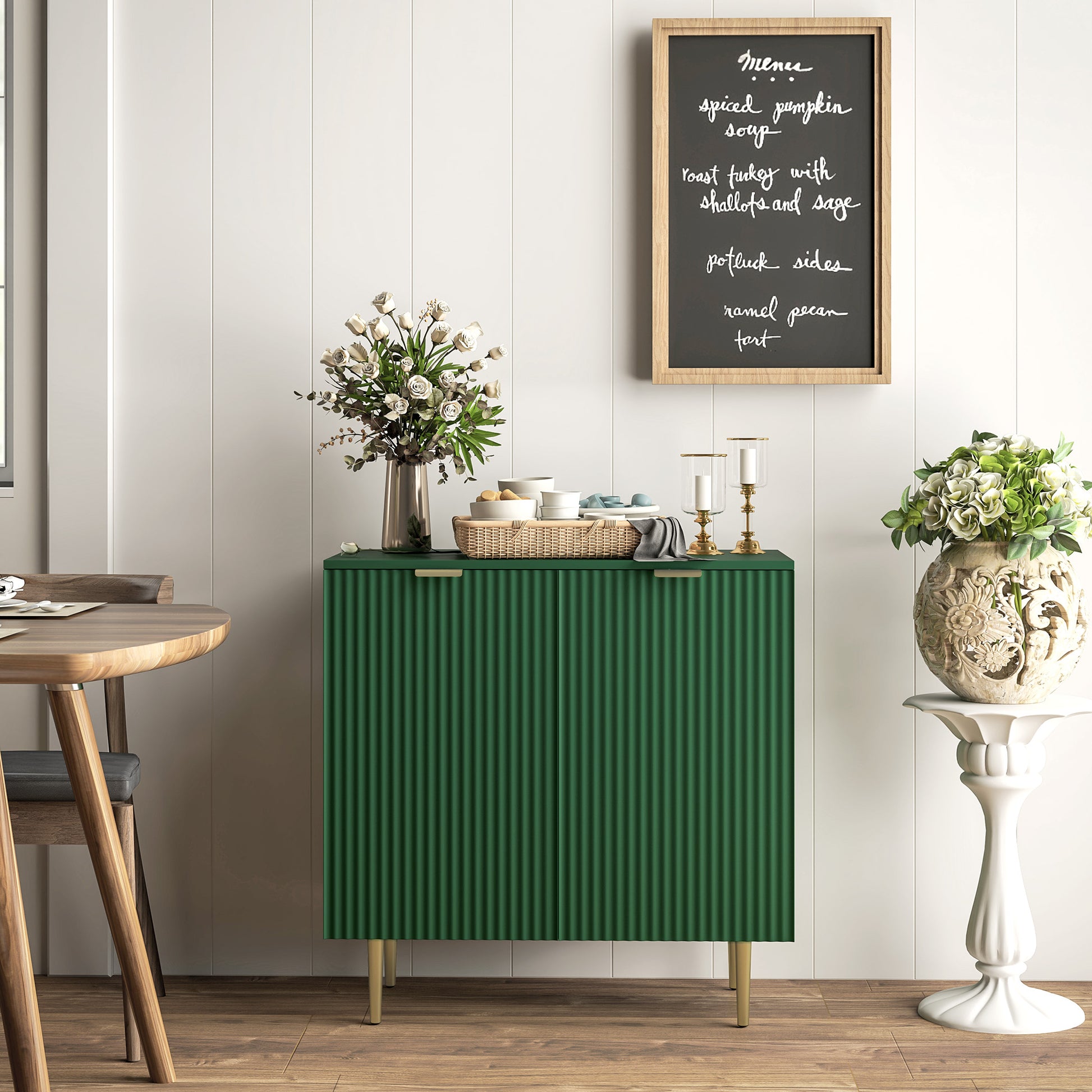 Modern Kitchen Storage Cabinet, Sideboard Buffet Cabinet with Adjustable Shelves and Metal Legs for Kitchen, Green-Home Furnishings > Kitchen & Dining Furniture > Bar Cabinets-DECOROLALA