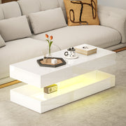 Modern LED Coffee Table - High Gloss White with 2 Drawers-DECOROLALA