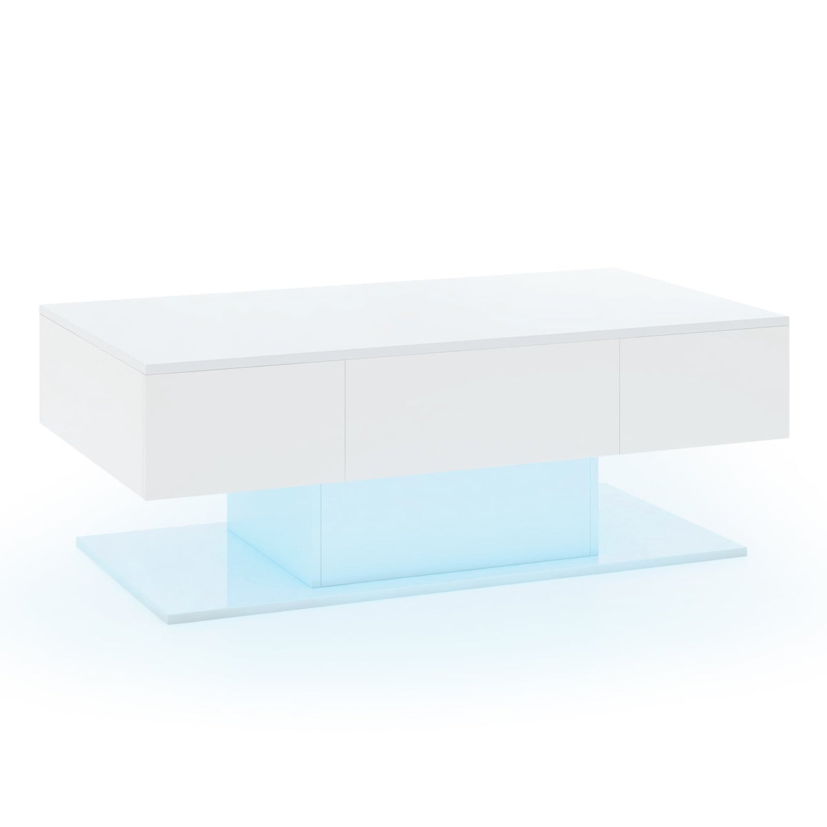 Modern LED Coffee Table with 20 Color LED Lights and 2 Storage Drawers-White-Coffee Tables-DECOROLALA