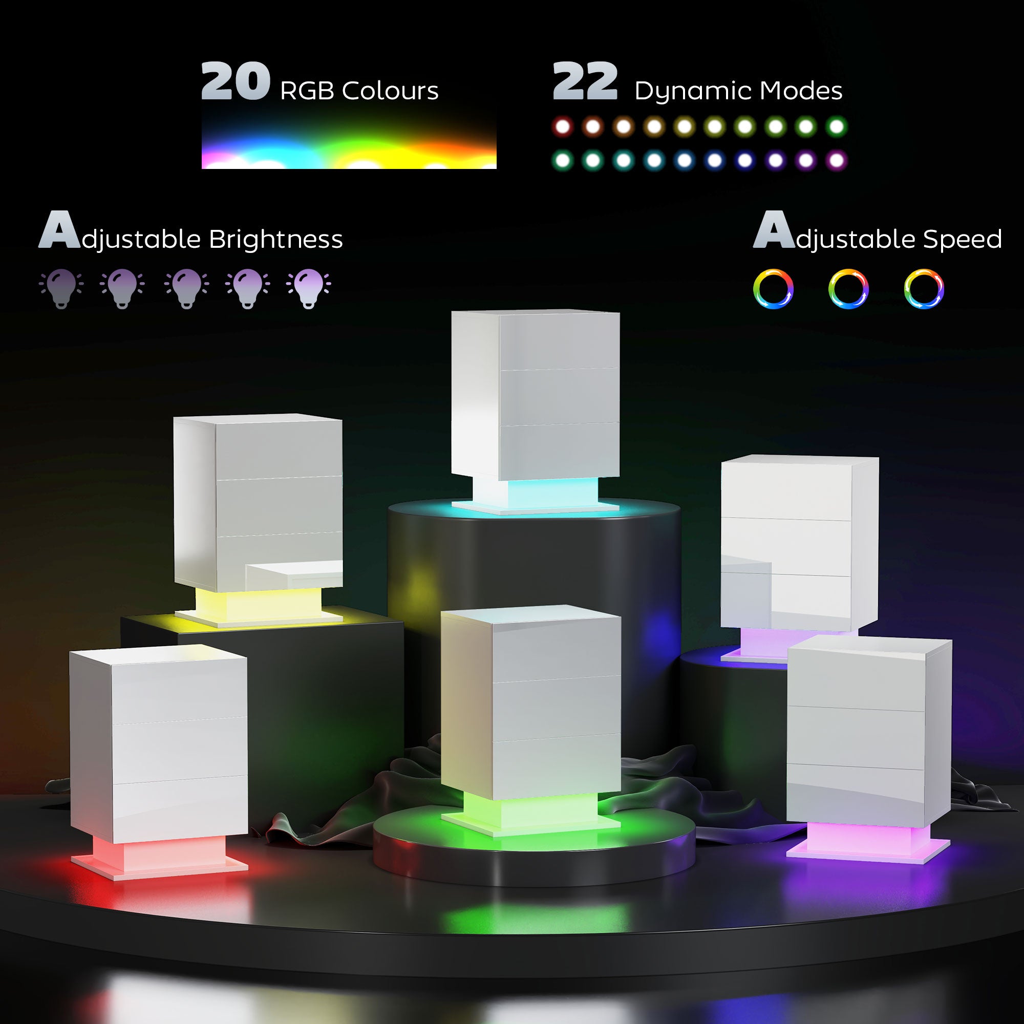 Modern LED Nightstand - 3 Drawers App Control White-Home Furnishings > Bedroom Furniture > Bedside Tables-DECOROLALA