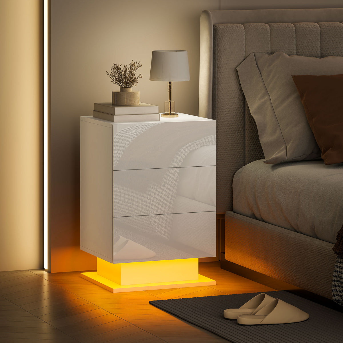 Modern LED Nightstand - 3 Drawers App Control White-Home Furnishings > Bedroom Furniture > Bedside Tables-DECOROLALA