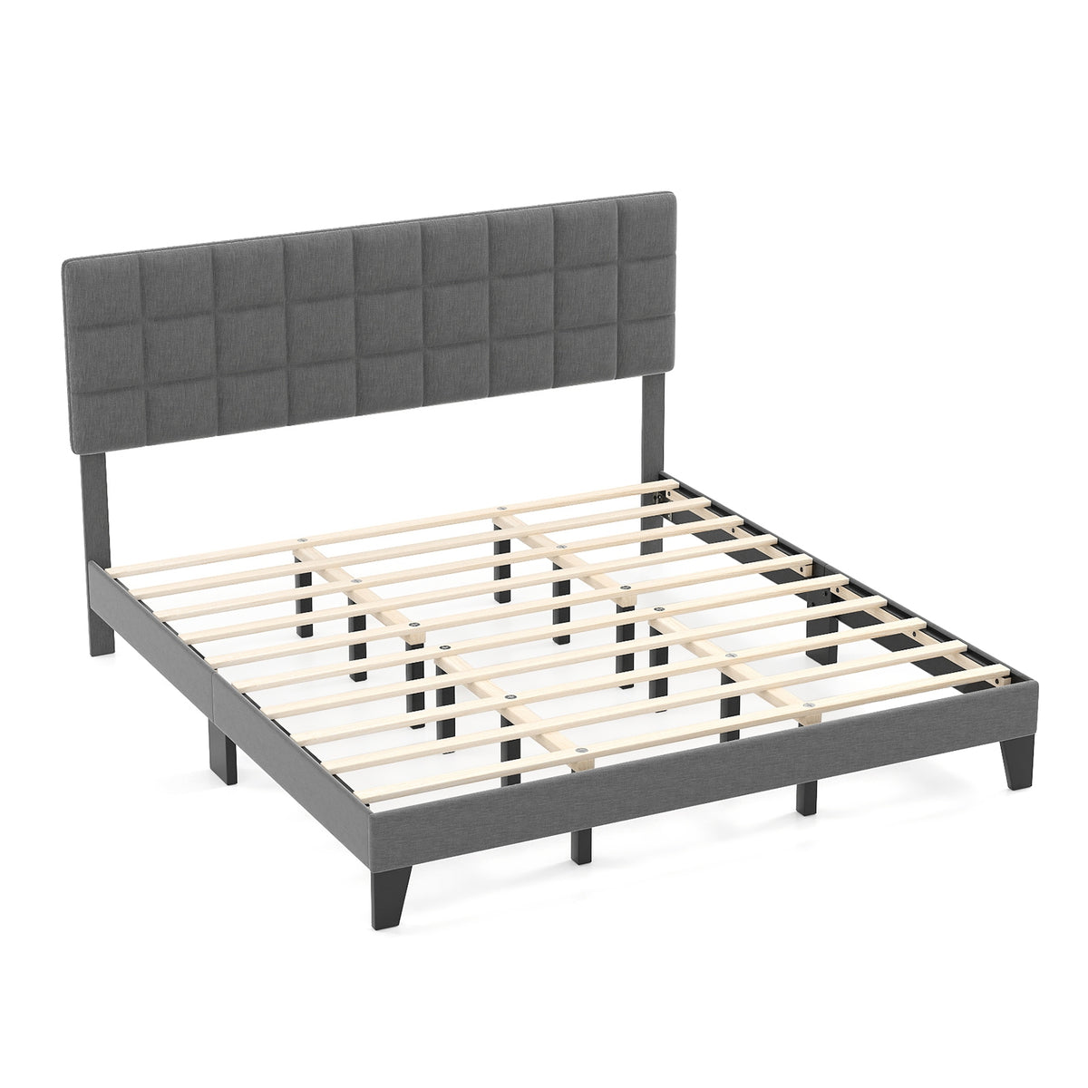 Modern Linen Bed Frame with Adjustable Headboard-Gray-Simple Bed Frame-DECOROLALA