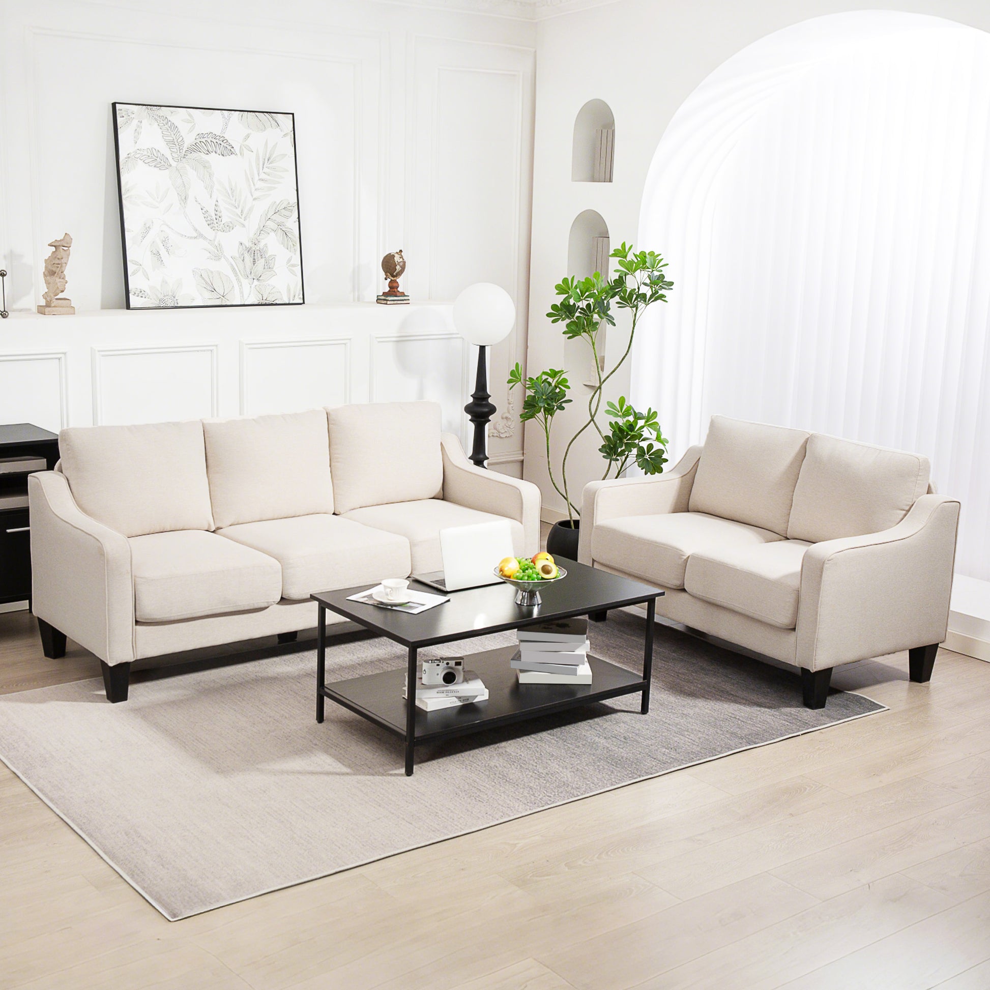 Modern Linen Sofa - 3 Seater, Pocket Spring, Thick Padded, Charcoal Grey-DECOROLALA
