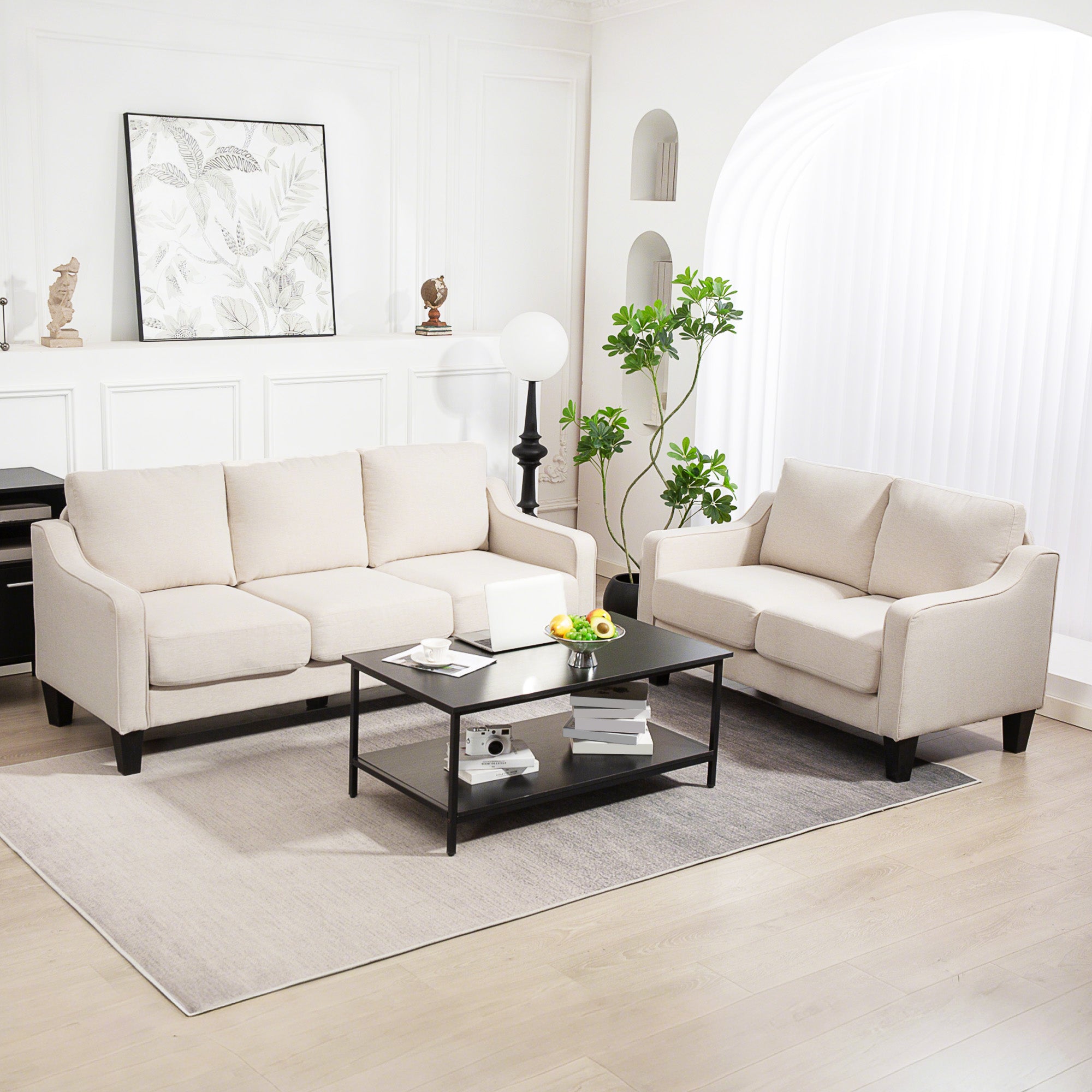 Modern Linen Sofa - 3 Seater, Pocket Spring, Thick Padded, Charcoal Grey-DECOROLALA