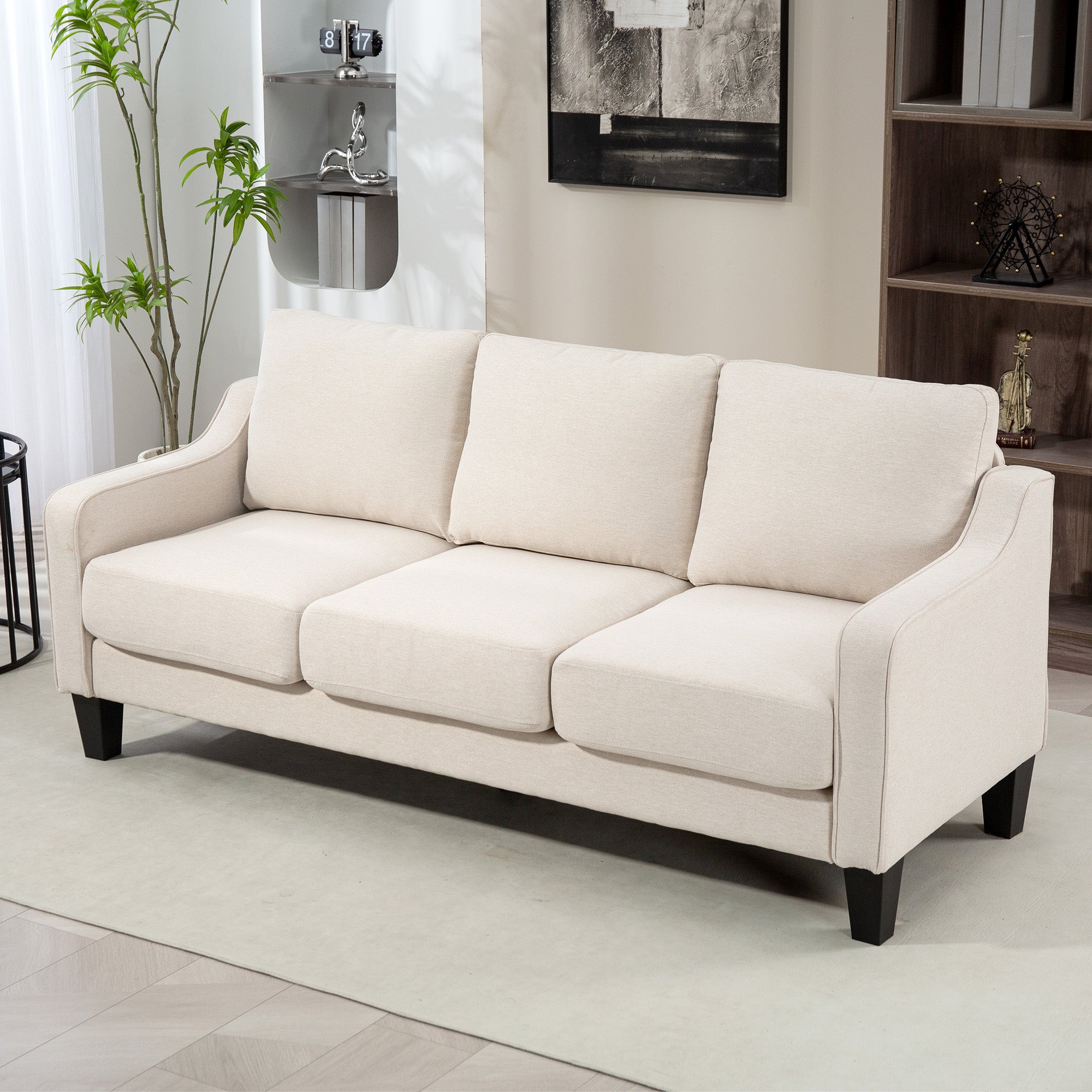 Modern Linen Sofa - 3 Seater, Pocket Spring, Thick Padded, Charcoal Grey-DECOROLALA
