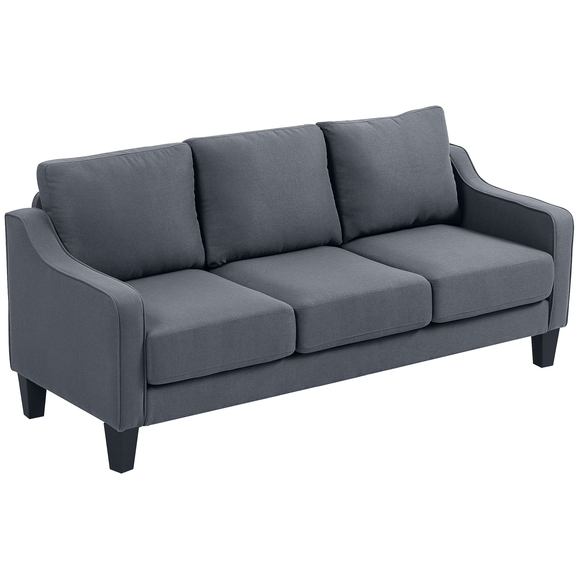 Modern Linen Sofa - 3 Seater, Pocket Spring, Thick Padded, Charcoal Grey-DECOROLALA