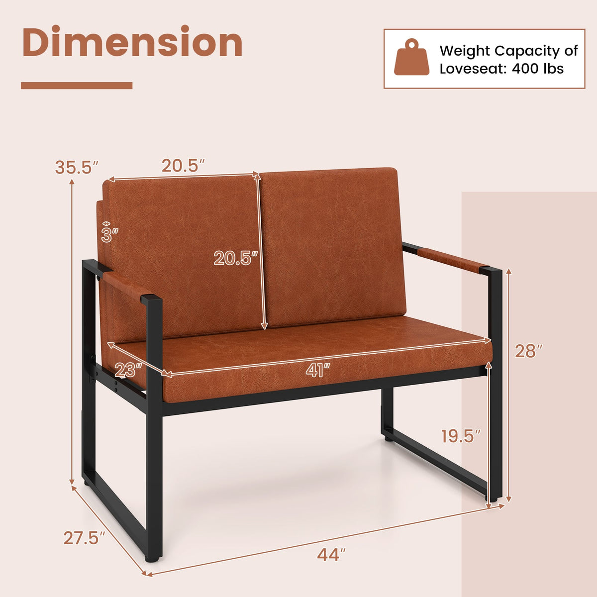 Modern Loveseat Sofa 2 Seater Small Couch-Brown-Sofas & Loveseats-DECOROLALA
