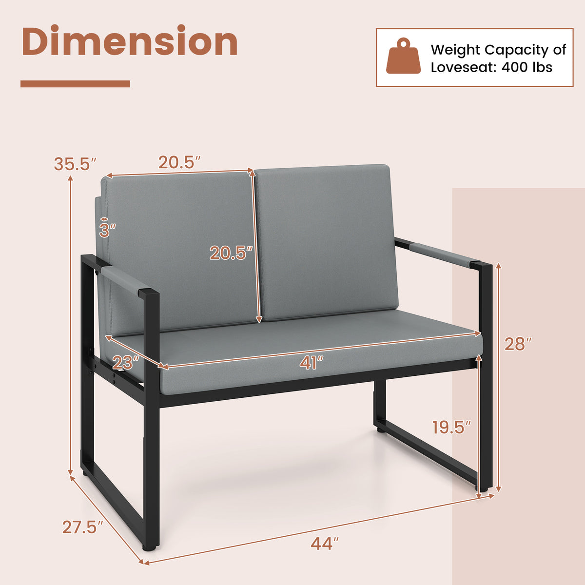 Modern Loveseat Sofa 2 Seater Small Couch-Gray-Sofas & Loveseats-DECOROLALA