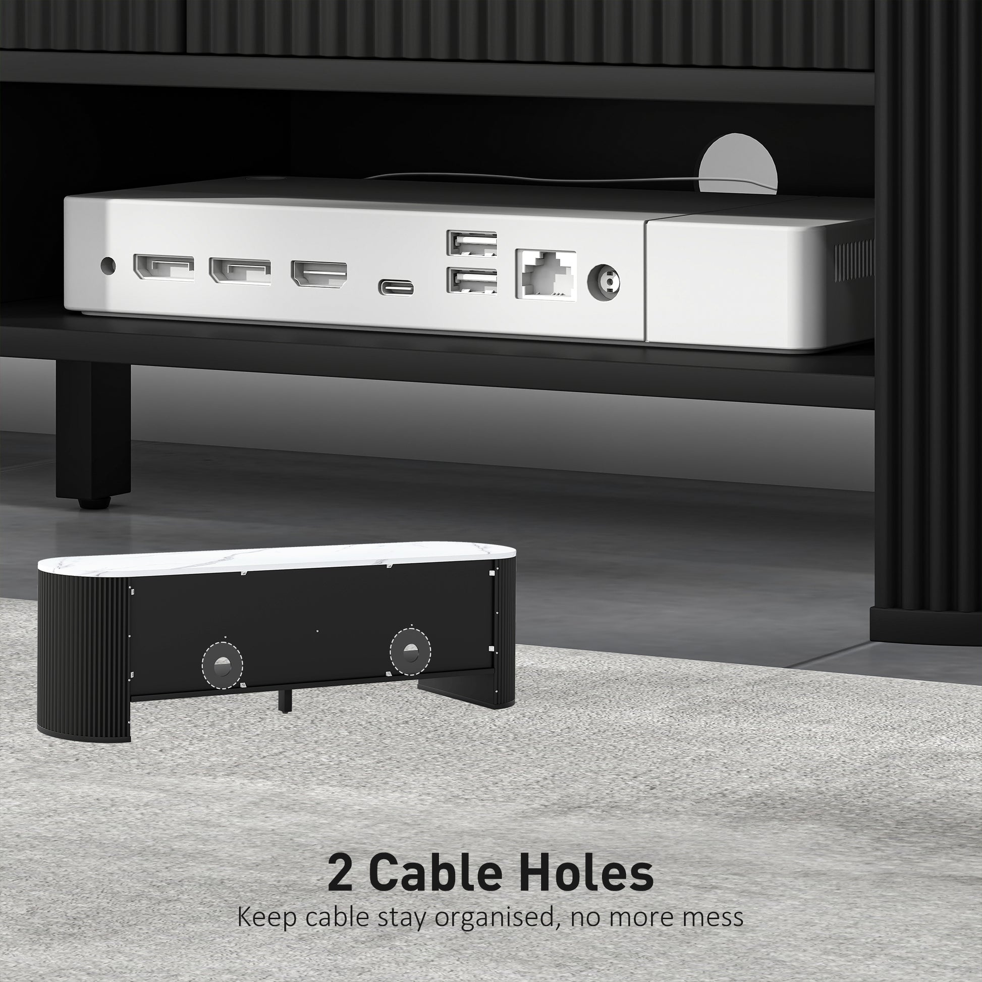 Modern Marble-Effect TV Stand, 3 Drawers, 2 Shelves, Black-DECOROLALA