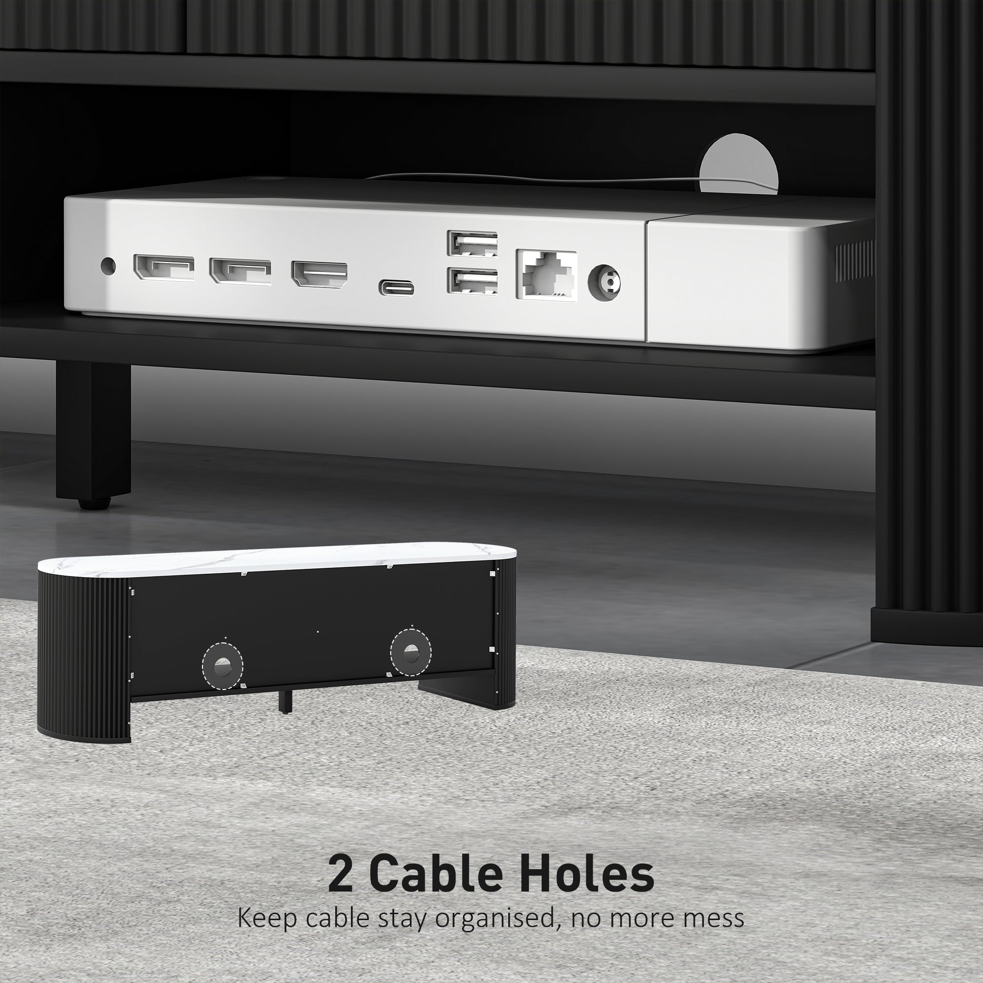 Modern Marble-Effect TV Stand, 3 Drawers, 2 Shelves, Black-DECOROLALA