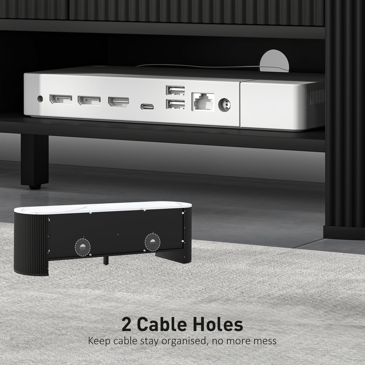 Modern Marble-Effect TV Stand, 3 Drawers, 2 Shelves, Black-DECOROLALA