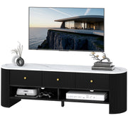 Modern Marble-Effect TV Stand, 3 Drawers, 2 Shelves, Black-DECOROLALA