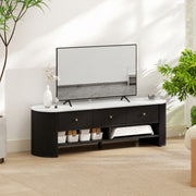 Modern Marble-Effect TV Stand, 3 Drawers, 2 Shelves, Black-DECOROLALA