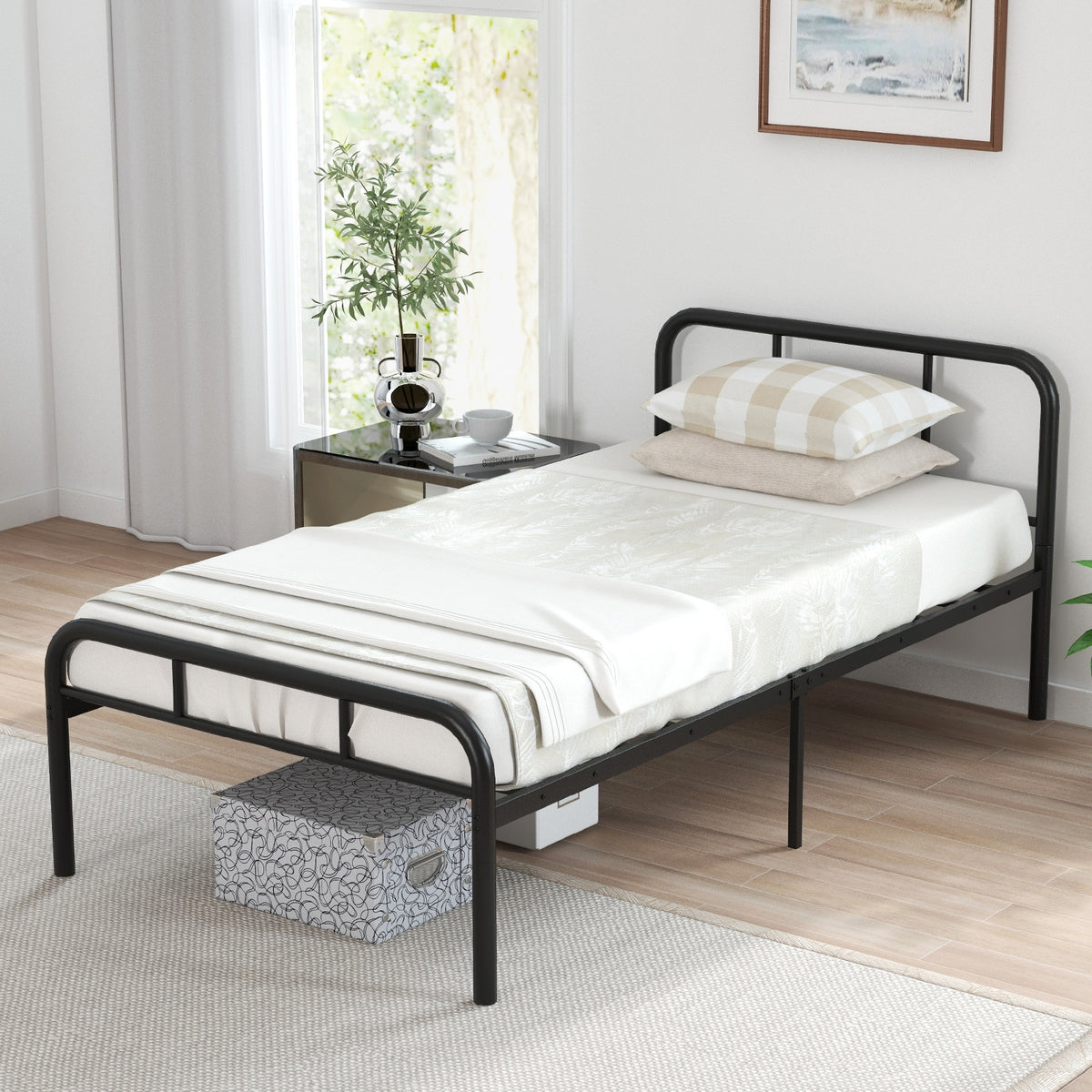 Modern Metal Platform Bed with Headboard and Footboard-Black-Simple Bed Frame-DECOROLALA