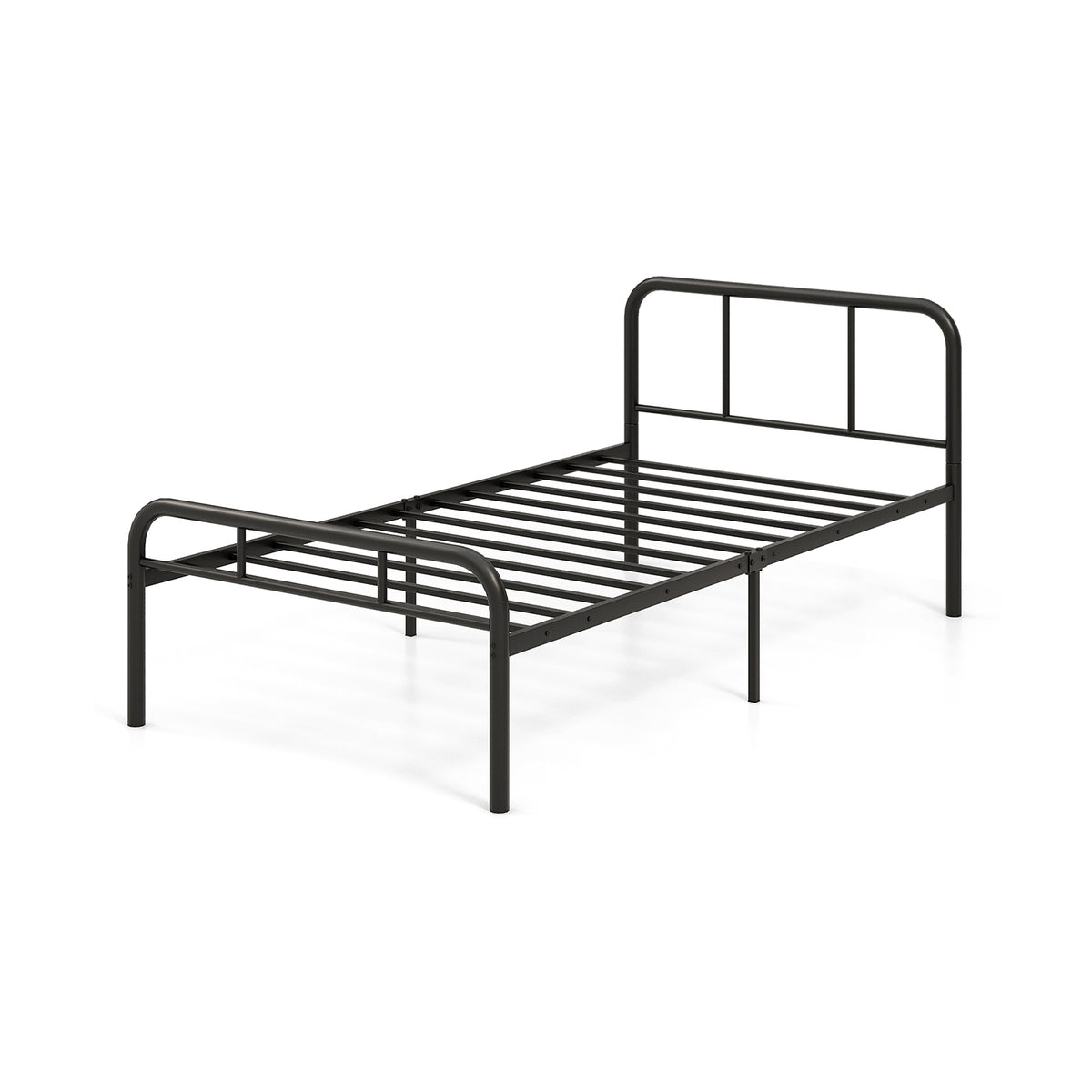 Modern Metal Platform Bed with Headboard and Footboard-Black-Simple Bed Frame-DECOROLALA