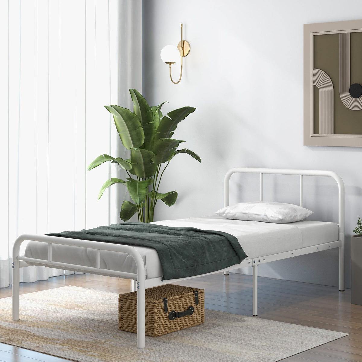 Modern Metal Platform Bed with Headboard and Footboard-Simple Bed Frame-DECOROLALA