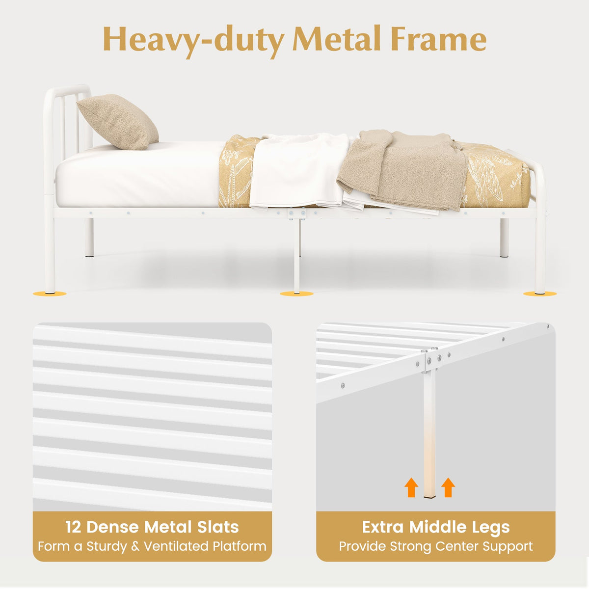 Modern Metal Platform Bed with Headboard and Footboard-Simple Bed Frame-DECOROLALA