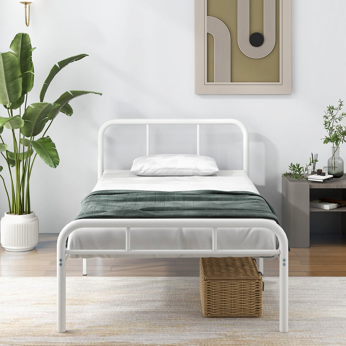 Modern Metal Platform Bed with Headboard and Footboard-Simple Bed Frame-DECOROLALA