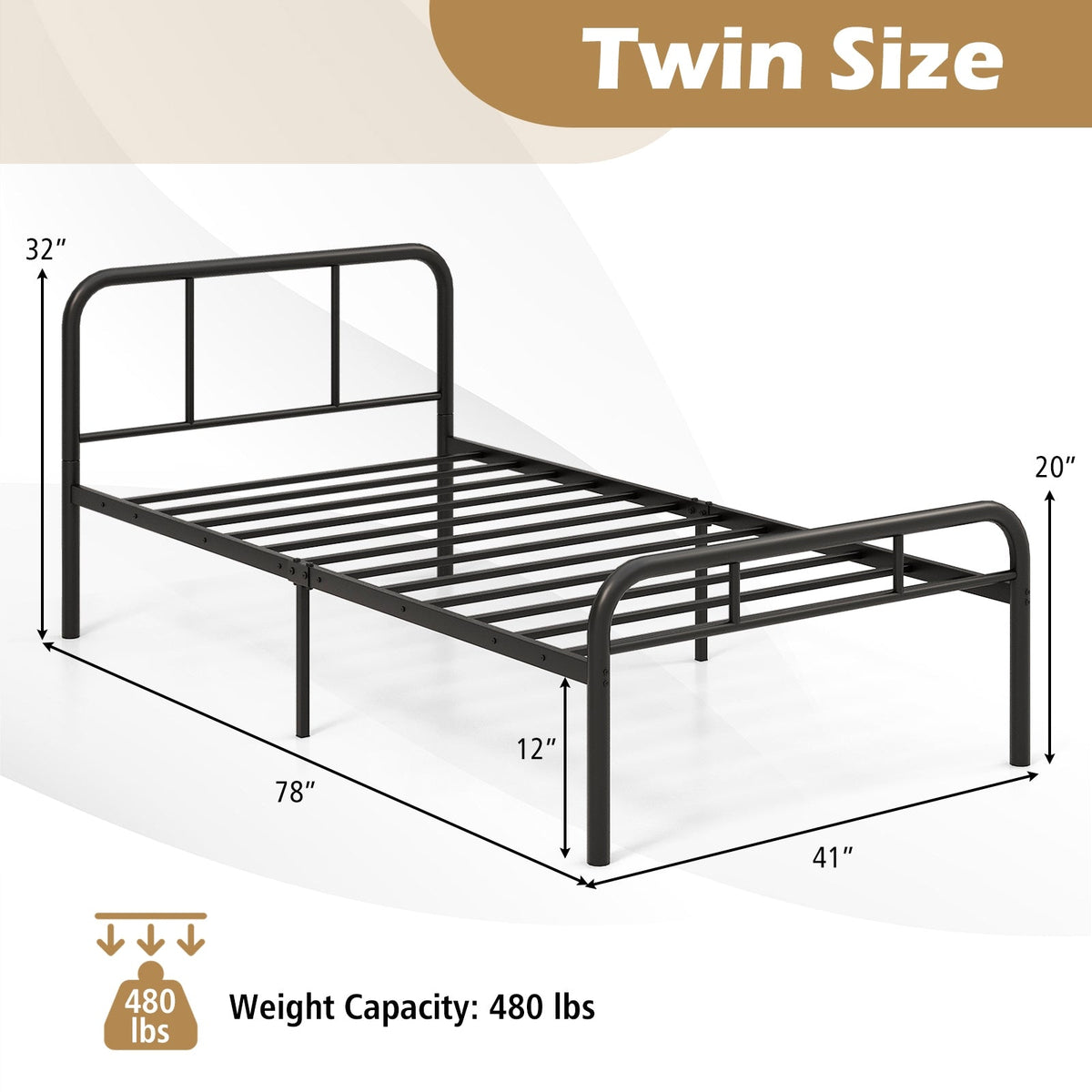 Modern Metal Platform Bed with Headboard and Footboard-Simple Bed Frame-DECOROLALA