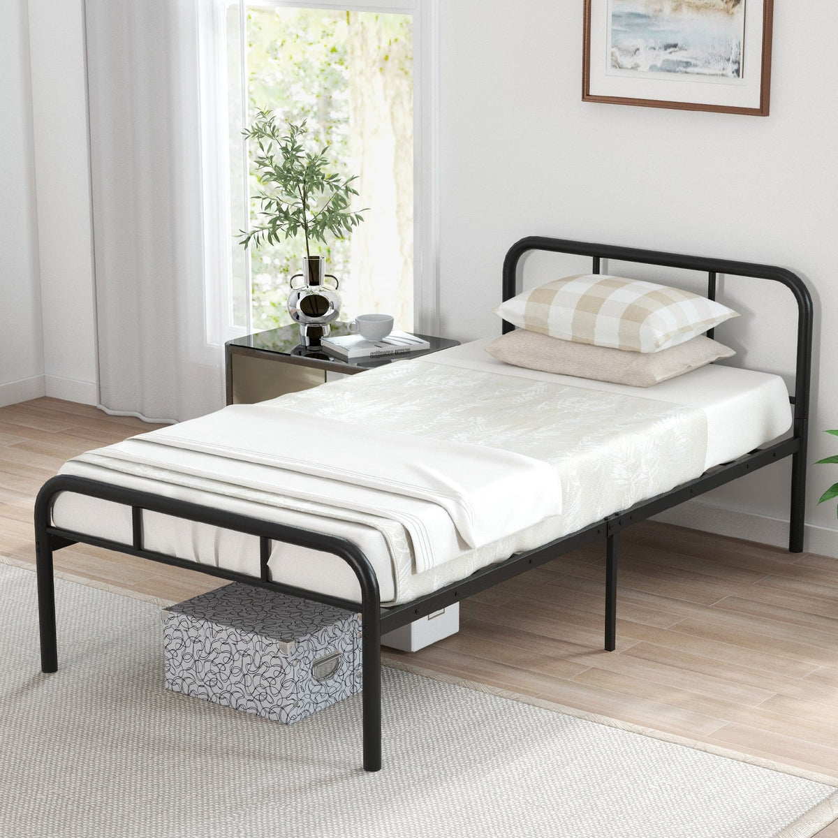 Modern Metal Platform Bed with Headboard and Footboard-Simple Bed Frame-DECOROLALA