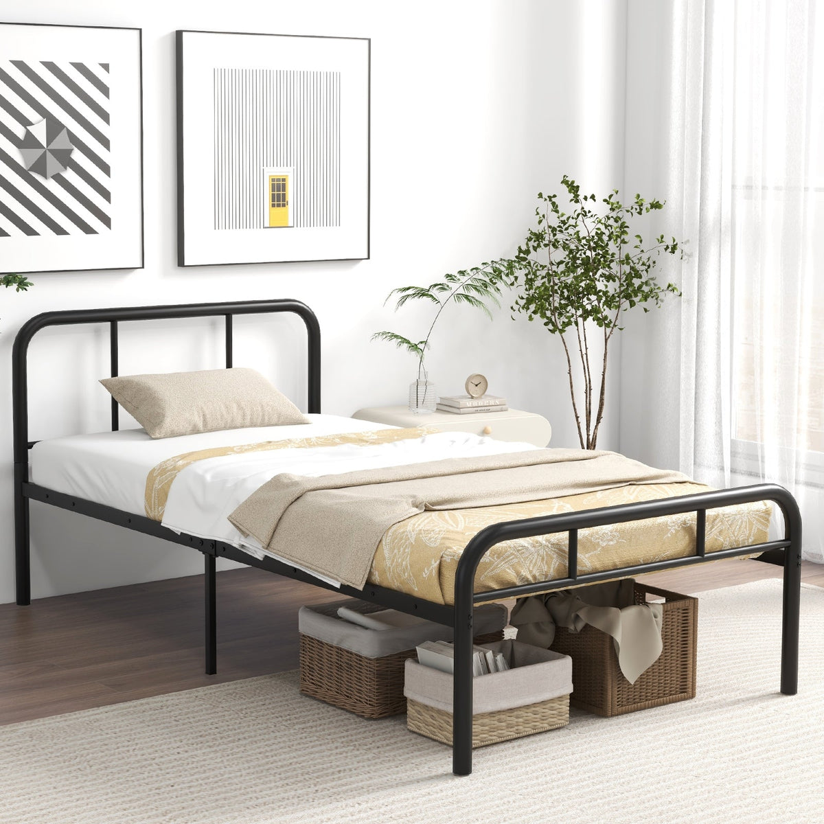 Modern Metal Platform Bed with Headboard and Footboard-Simple Bed Frame-DECOROLALA