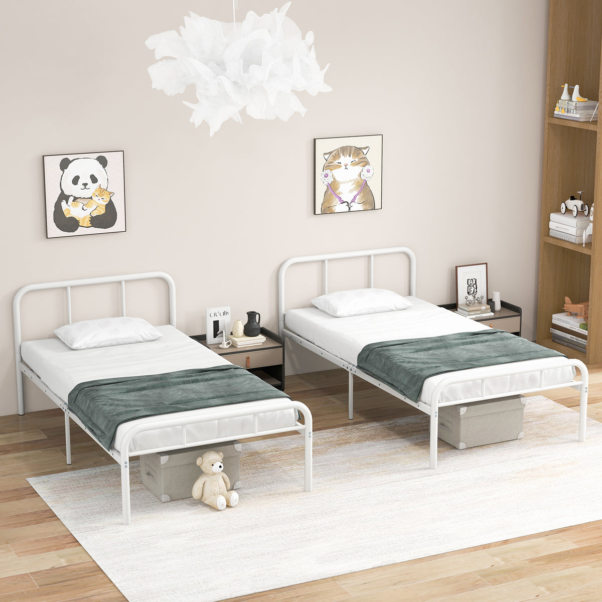 Modern Metal Platform Bed with Headboard and Footboard-White-Simple Bed Frame-DECOROLALA