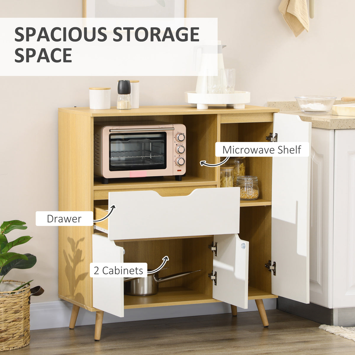 Modern Microwave Stand with Storage Cabinet - White-Home Furnishings > Storage & Organization > Kitchen Pantry Cabinets-DECOROLALA
