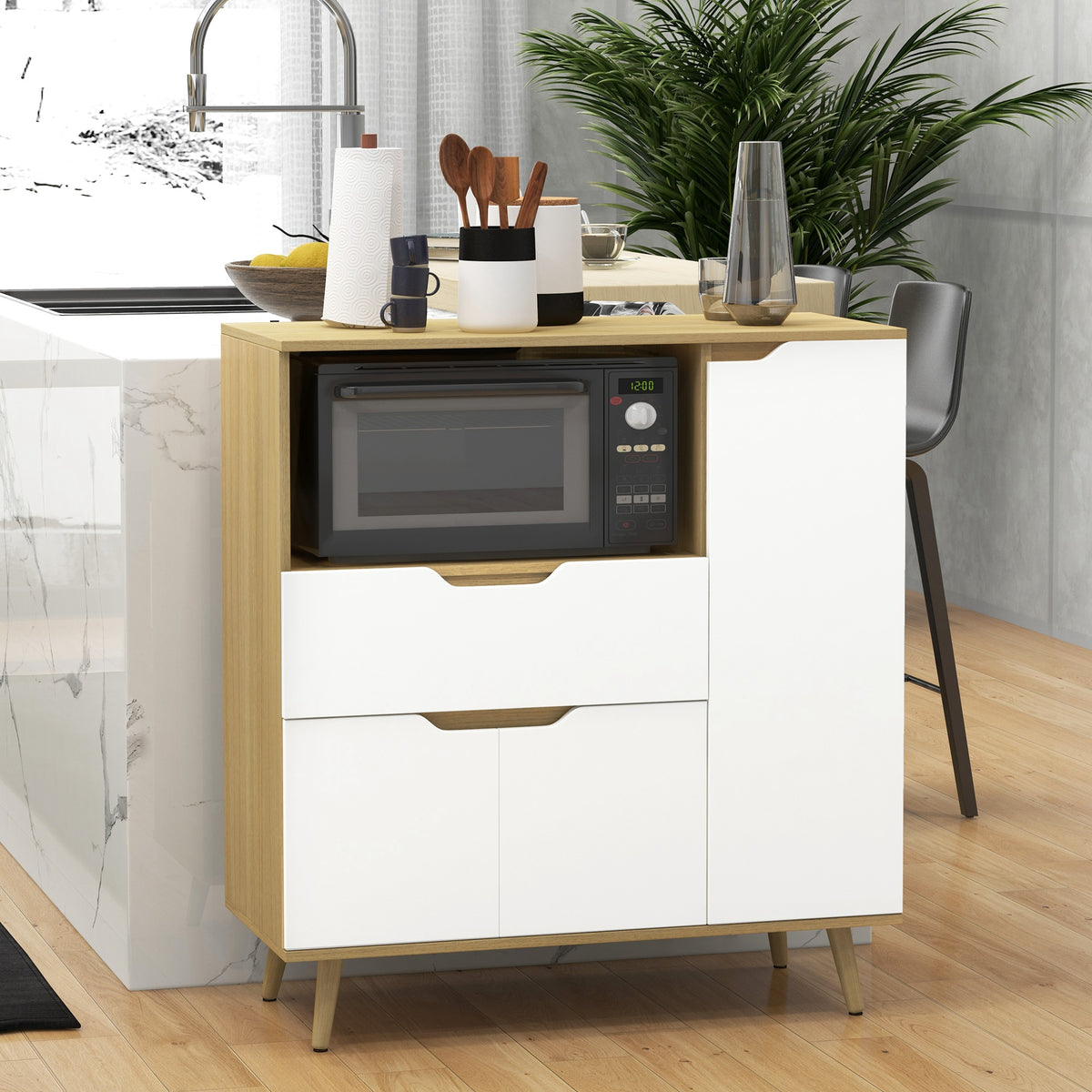 Modern Microwave Stand with Storage Cabinet - White-Home Furnishings > Storage & Organization > Kitchen Pantry Cabinets-DECOROLALA