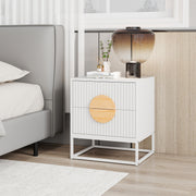 Modern Mid Century Fluted Nightstand with 2 Drawers and Pine Wood Handles for Bedroom-White-Nightstands-DECOROLALA