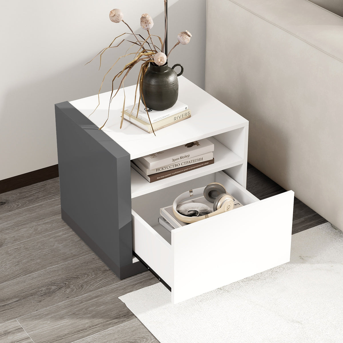 Modern Minimalist Nightstand with Drawer for Bedroom-Nightstands-DECOROLALA