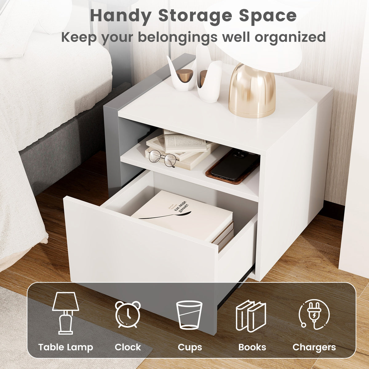 Modern Minimalist Nightstand with Drawer for Bedroom-Nightstands-DECOROLALA