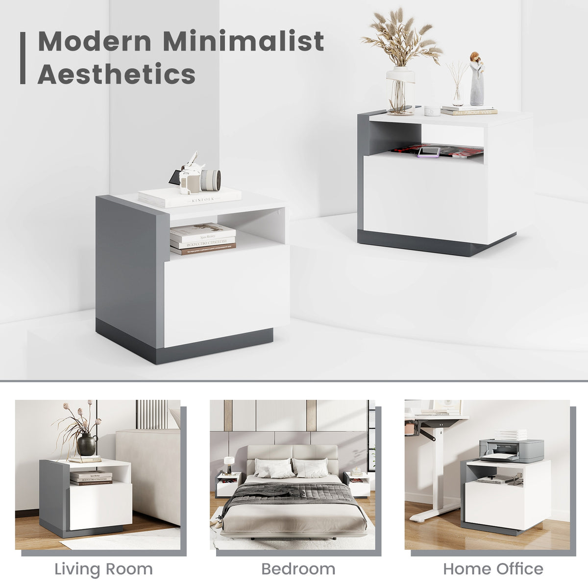Modern Minimalist Nightstand with Drawer for Bedroom-Nightstands-DECOROLALA