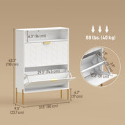 Modern Narrow Shoe Cabinet - 2 Flip Drawers White & Gold-Home Furnishings > Storage & Organization > Shoe Storage Cabinets & Racks-DECOROLALA