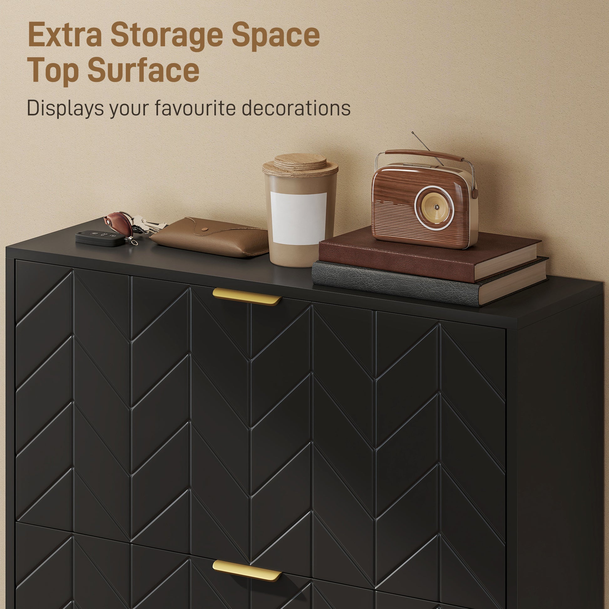 Modern Narrow Shoe Cabinet - 3 Flip Drawers Black/Gold-DECOROLALA