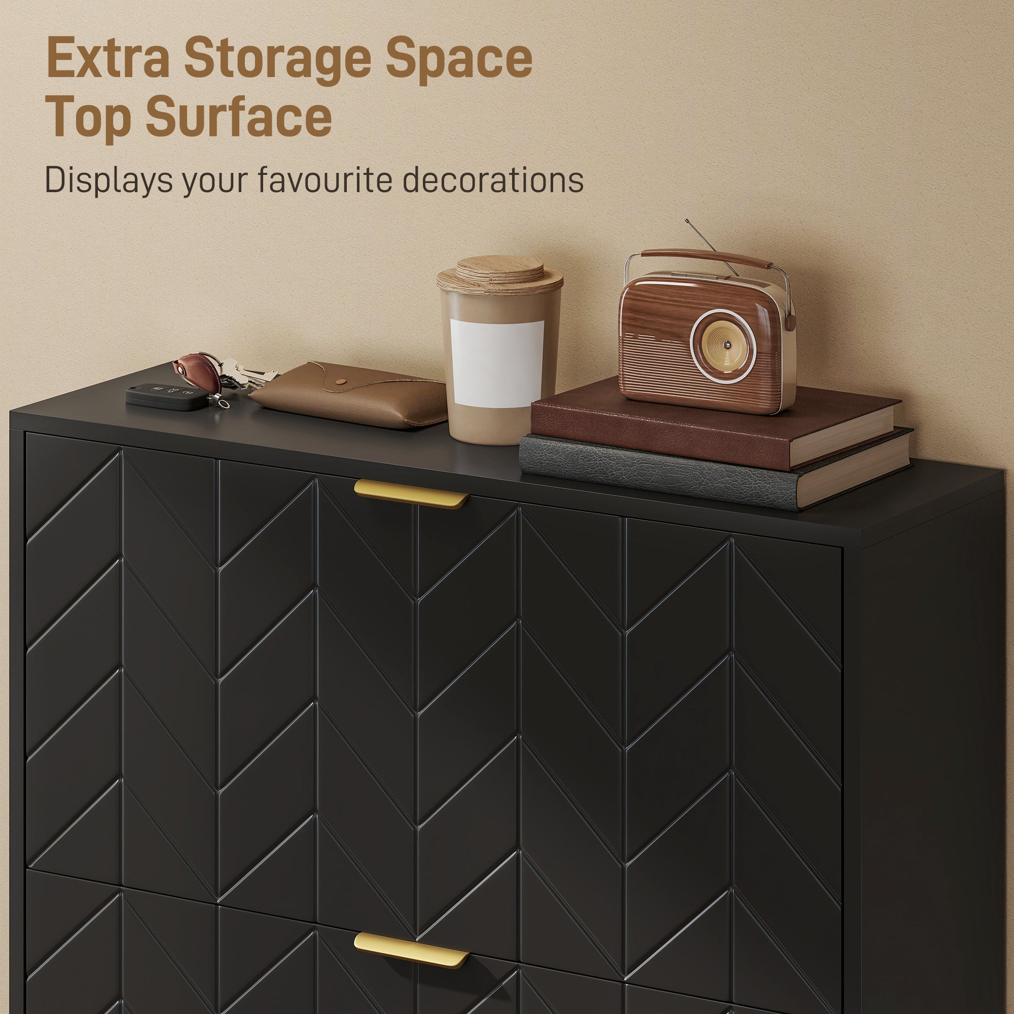 Modern Narrow Shoe Cabinet - 3 Flip Drawers Black/Gold-DECOROLALA