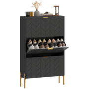 Modern Narrow Shoe Cabinet - 3 Flip Drawers Black/Gold-DECOROLALA