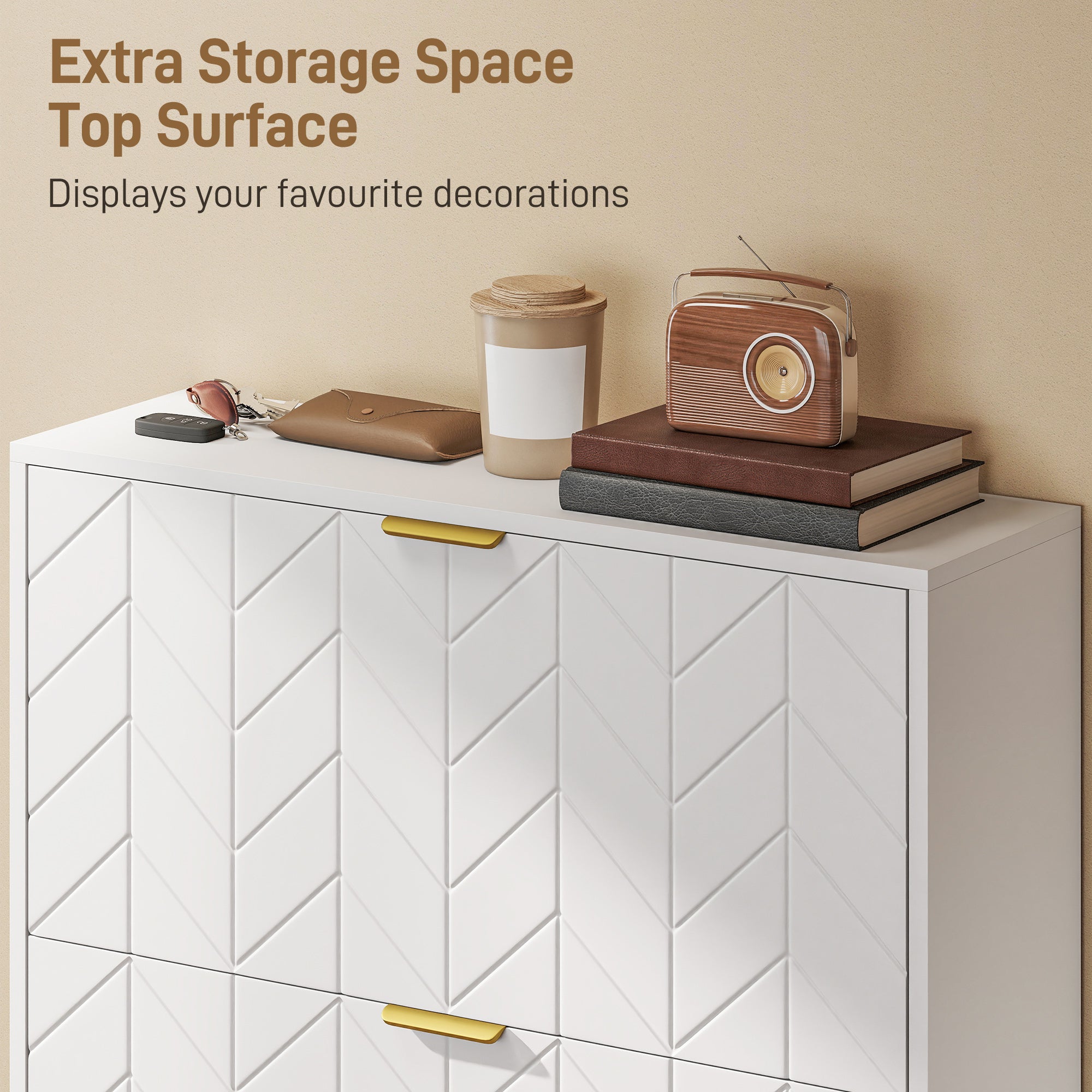 Modern Narrow Shoe Cabinet - 3 Flip Drawers, White/Gold-DECOROLALA